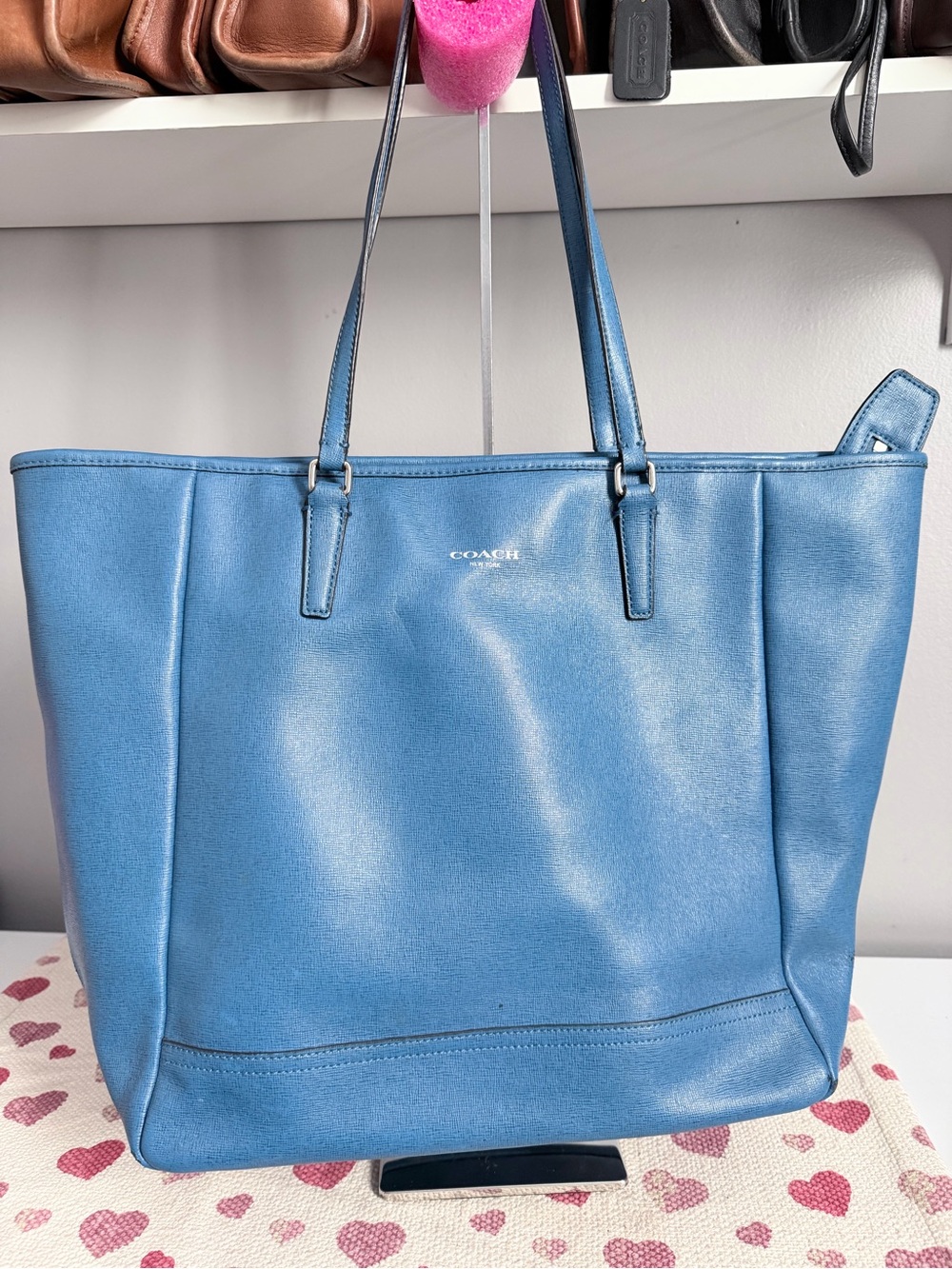 Coach For Repair North South City Leather Tote #23821 Blue